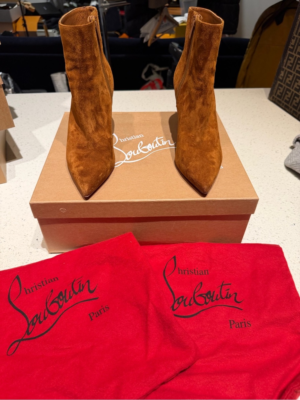 Christian Louboutin So Kate Suede Pointed-Toe Ankle Boots in camel Chestnut - Picture 9 of 9